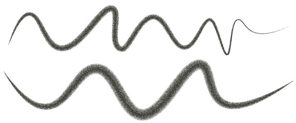 Dotwork abstract line shapes set. Squiggles random black grain textured. Abstract stipple sand effect. Whimsical underlines gradient dots. Vector noise illustration.