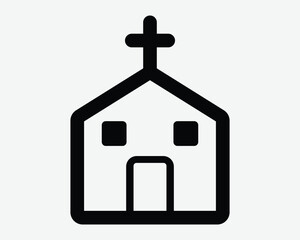 Church Front Line Icon. Graphic Outline Symbol of a religious cathedral building with cross for Christian Community. A holy spiritual place of worship