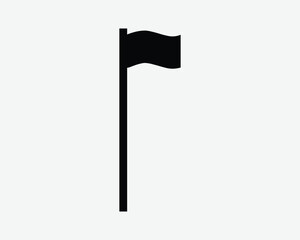 Flag Waving on Pole Icon Black graphic symbol of a banner flying. Event marker point for sport of country insignia. Silhouette image of pennant shape