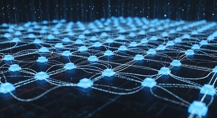 Interconnected Network - A Futuristic Web of Glowing Nodes and Lines.