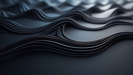 A technology-themed abstract digital poster displays dynamic grey waves flowing diagonally, forming interconnected network-like patterns of thin curving lines on a darker background, evoking motion, c