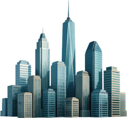 Fototapeta premium Realistic 3D Glossy City Skyline on transparent Background