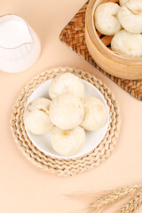 Fresh Steamed Chinese Bao Buns in Bamboo Steamer Traditional Asian Dim Sum Breakfast Food