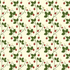 seamless pattern of strawberry branches with leaves and berries 