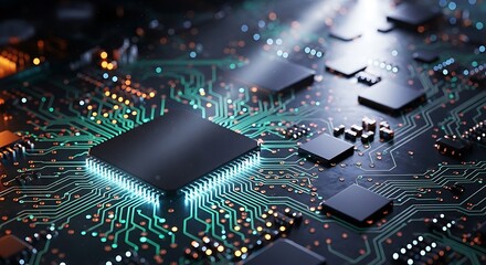 Illuminated Microchip - The Heart of Modern Technology.