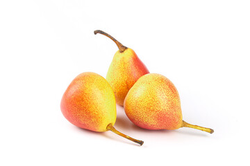 Fresh Colorful Pears with Red Yellow Green Gradient on White Background