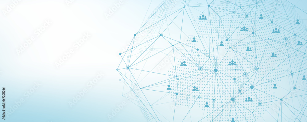 Poster global network connection concept. big data visualization. social network communication in the globa