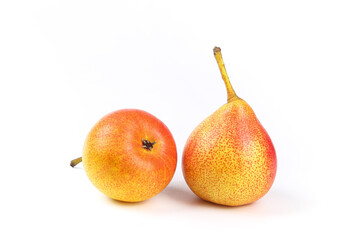Fresh Ripe Pears with Red Yellow Colored Skin on White Background