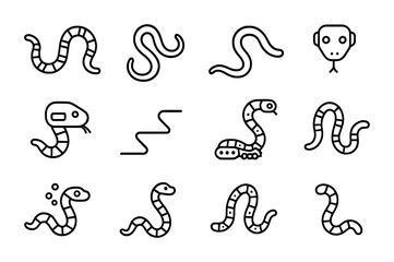 Obraz premium Robotic Snake Icons. Outline icon set of snake-like robotics: segmented body, coiling movement, slithering