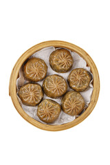 Buckwheat Buns in Bamboo Steamer Basket on White Background