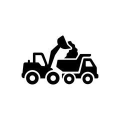 Excavator loading dump truck icon