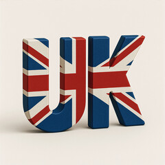 3d uk letters with uk flag colors on a white background or united kingdom text with united kingdom flag