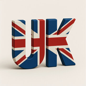 3d uk letters with uk flag colors on a white background or united kingdom text with united kingdom flag