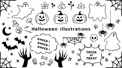 Halloween-60　ハロウィンのイラスト素材。ハロウィーンに使えるフレームや装飾。あしらいセット