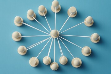 Group wooden pegs arranged network-like structure light blue Spread your influence