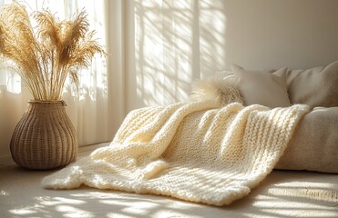 Cozy Chunky Knit Throw Blanket in Sunlit Room