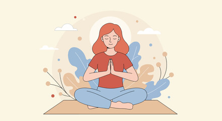 Obraz premium Woman Meditating Peaceful Serene Mindful Practice