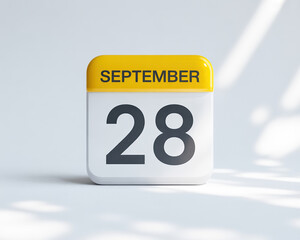Calendar Icon Displaying September 28th on a White Background with Soft Lighting and Subtle Shadows for Scheduling