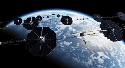 Space Station Network Orbiting Earth - A Vision of Future Technology.