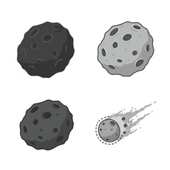 Asteroids Cartoon asteroids, some with trails, in various gray shades