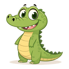 Cute cartoon crocodile with smiling face on transparent background for kids illustrations, educational posters, zoo branding and fun stickers