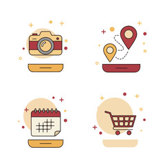 Interface icons camera, map, schedule, cart