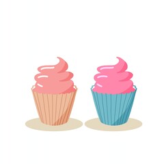 Cupcake with pink icing vector illustration, flat minimalist cupcakes