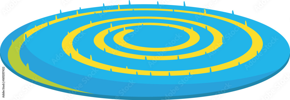 Poster round surface featuring a mesmerizing blue and yellow spiral pattern, creating a hypnotic visual eff