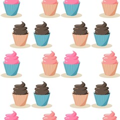 Cupcake with icing vector illustration, flat minimalist seamless pattern