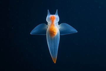 A mystical Sea Angel (Clione) floating in the dark deep sea, known as the angel of the drift ice.
