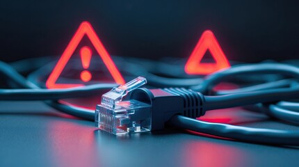 Ethernet Cable and Digital Padlocks in Red-Blue Light: Network Cybersecurity
