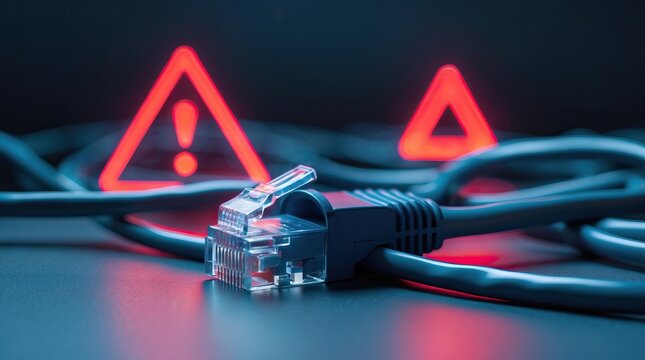 Ethernet Cable and Digital Padlocks in Red-Blue Light: Network Cybersecurity