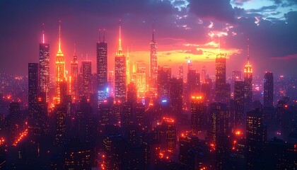 Fototapeta premium Urban Night Scenery and Fantasy Skies