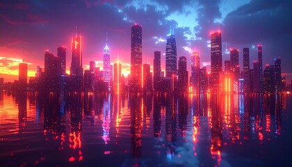 Obraz premium Urban Night Scenery and Fantasy Skies