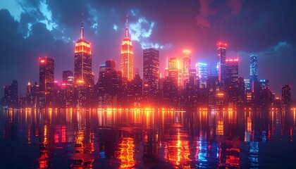 Urban Night Scenery and Fantasy Skies