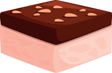 Sweet confection combines a smooth, pink base with a rich chocolate top, adorned with crunchy nuts, creating a tempting treat