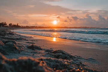 Golden sunset over a sandy beach