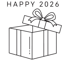 Open Gift Box with Bow and Happy 2026 New Year Greeting Illustration