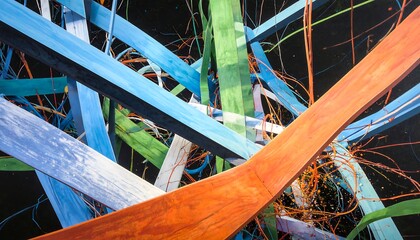 Abstract composition of colorful wooden beams