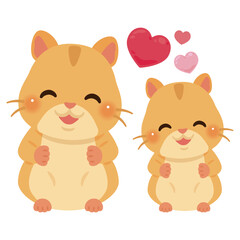 お座りした笑顔のハムスターの親子イラスト