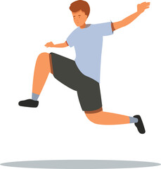 Dynamic illustration of a young man performing a jump, arms outstretched for balance and stability