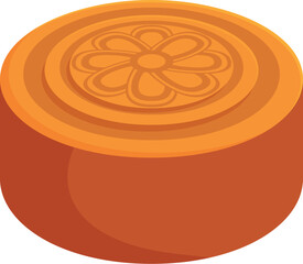 Delicious round mooncake decorated with floral pattern, celebrating mid autumn festival traditions