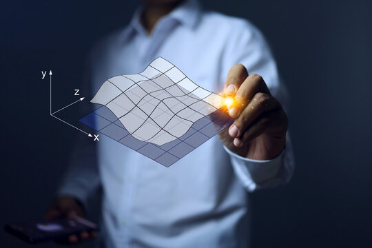 Jacobian matrix concept with a man in white calculating the natural generalization to vector valued functions to find the non smooth surface area integration