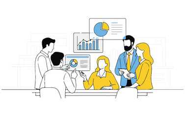 Professionals Collaborating on Data Analysis with Visualizations