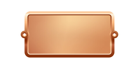 Blank bronze nameplate plaque with screw holes. Metallic rectangular label for engraving, signage, awards, door signs. Realistic vector illustration.