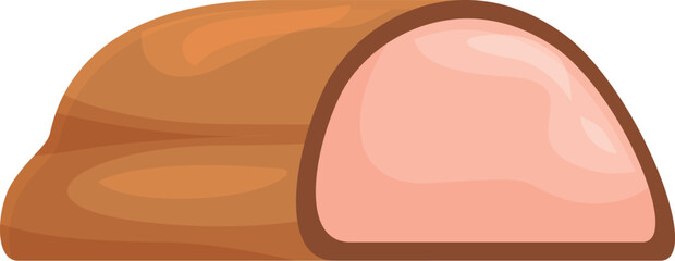 Cartoon illustration of a half slice of ham showing both the meat and skin, isolated on white background