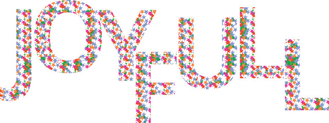 Colorful abstract text made of small shapes and patterns