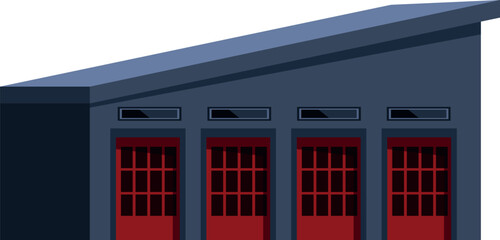 Fire station building with four red doors and small windows, ready for emergency response © nsit0108