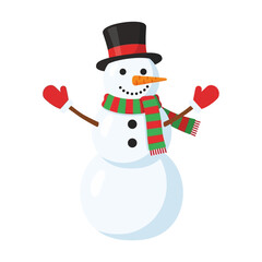 Cheerful Snowman with Top Hat and Striped Scarf Illustration