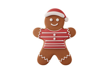A Delightful 3D Render of a Festive Gingerbread Man Cookie, Perfect for Holiday Decorations and Festive Baking Inspiration. Isolated on transparent background, cutout